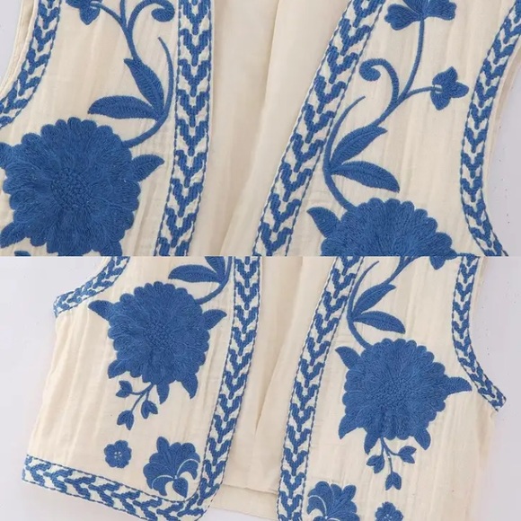 ⭐️HP! Vest embroidered with blue flowers. Size L. New! - Picture 6 of 10
